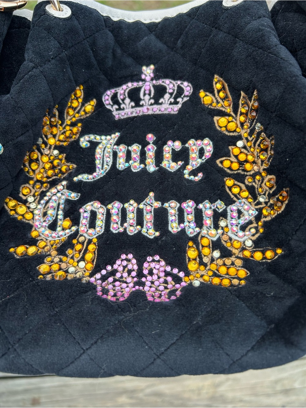 Custom Juicy Couture Black Quilted Rhinestone Logo shoulder bag